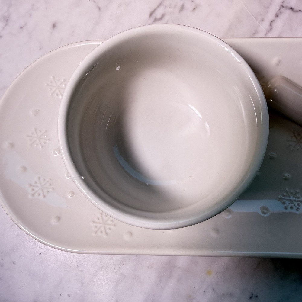 Temp-tations Seasonal Holiday 14" Platter Tray Ramekin Spreader Set White New - Picture 3 of 11